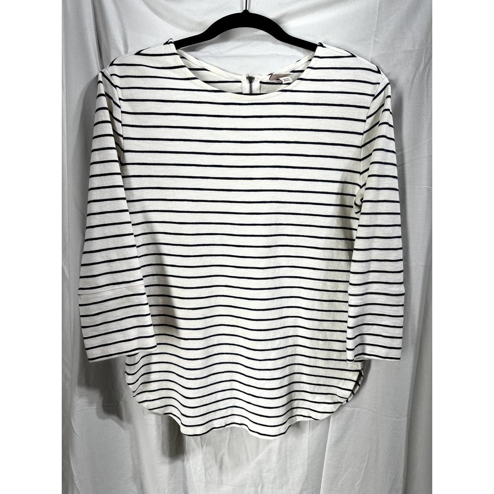 Merona Women's Sweatshirt White and Blue Stripes Size Medium
